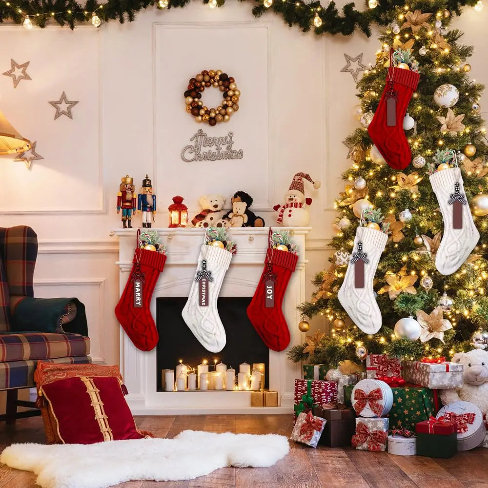 Red and white Christmas stockings,