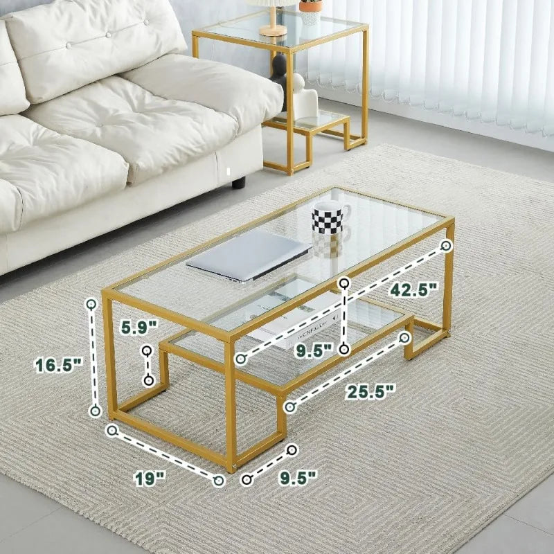 Golden Metal Glass Coffee Table