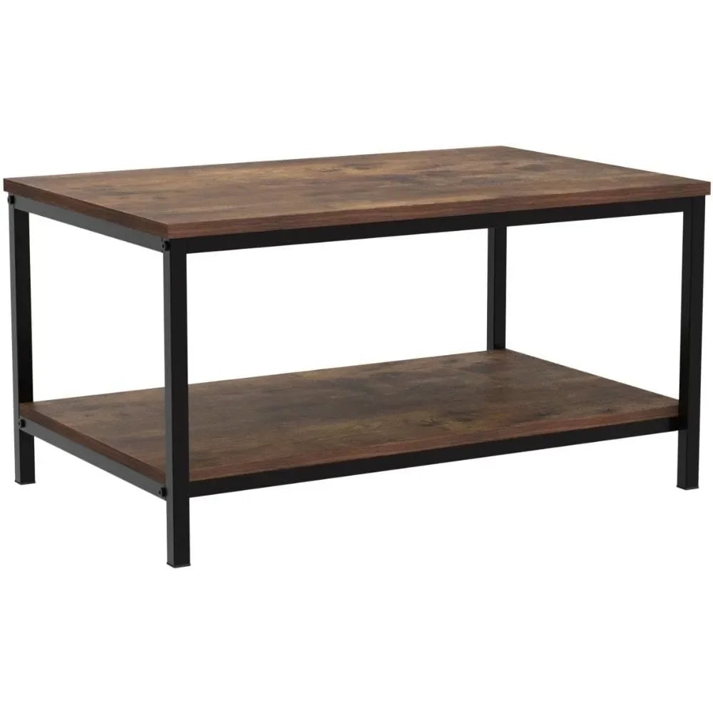 Industrial Coffee Table with Storage Shelf