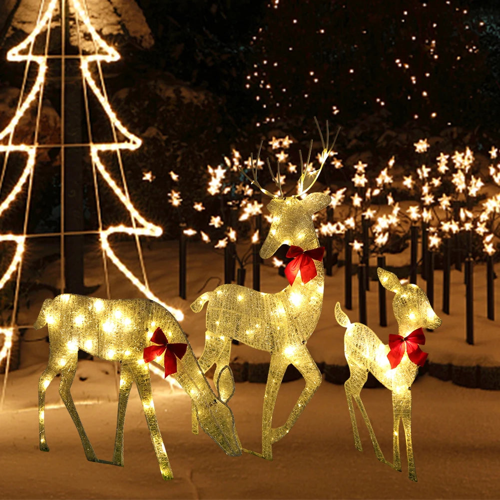 3pcs Lighted Deer Reindeer Family Lighted Deer Christmas Decor With Led Lights Light Up Bucks Indoor Or Outdoor Yard Lawn Decor