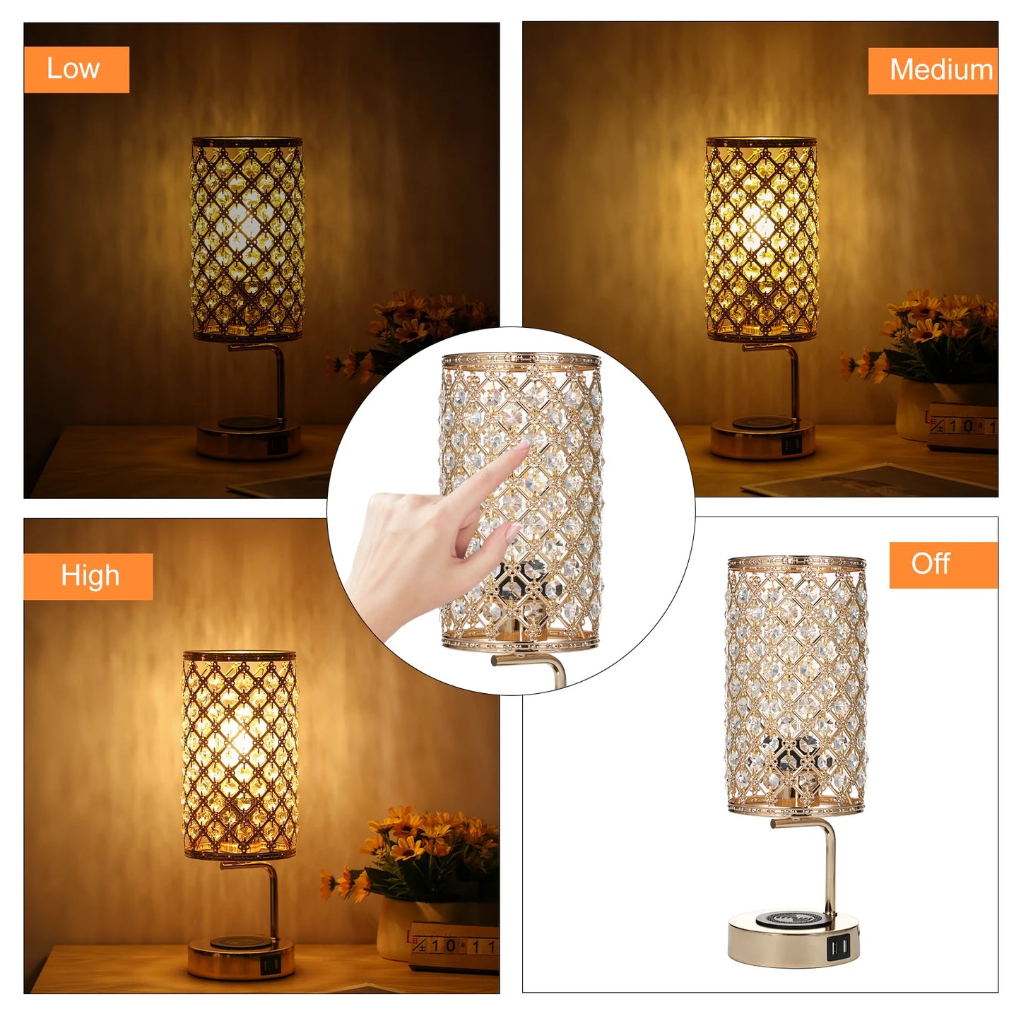 Crystal Table Lamp  Charger Dual USB