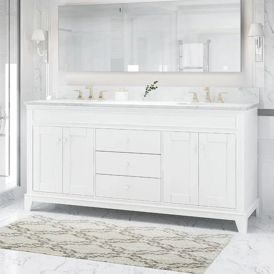 72" Double Sink Bathroom Vanity with Marble Top, Solid Wood