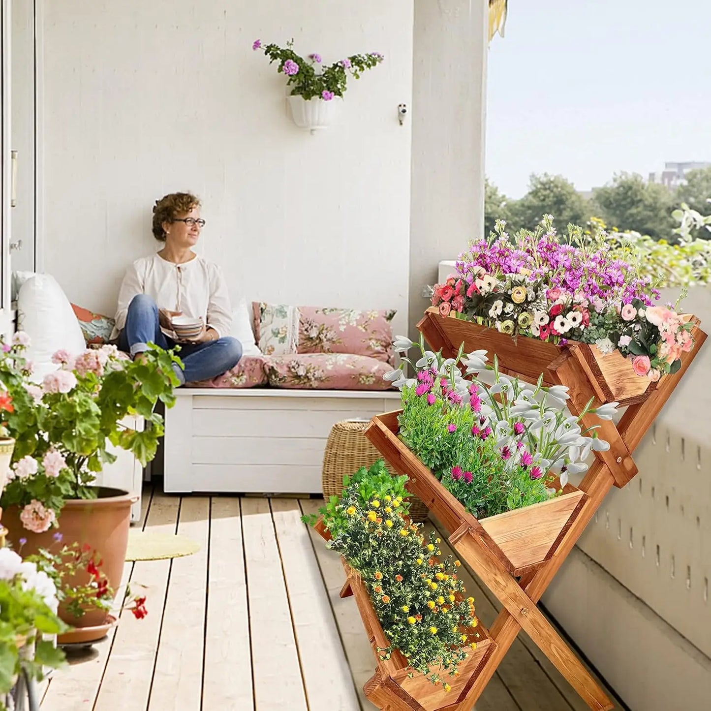 Outdoor and Indoor Wood Flower Rack