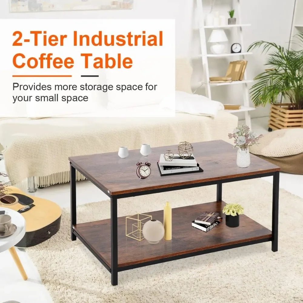 Industrial Coffee Table with Storage Shelf