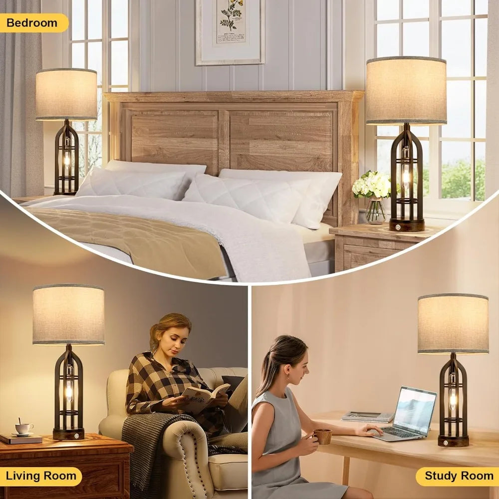 Table Lamps Set of 2 with USB C+A & Outlet,