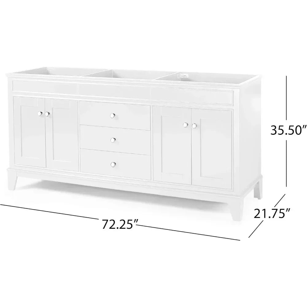 72" Double Sink Bathroom Vanity with Marble Top, Solid Wood