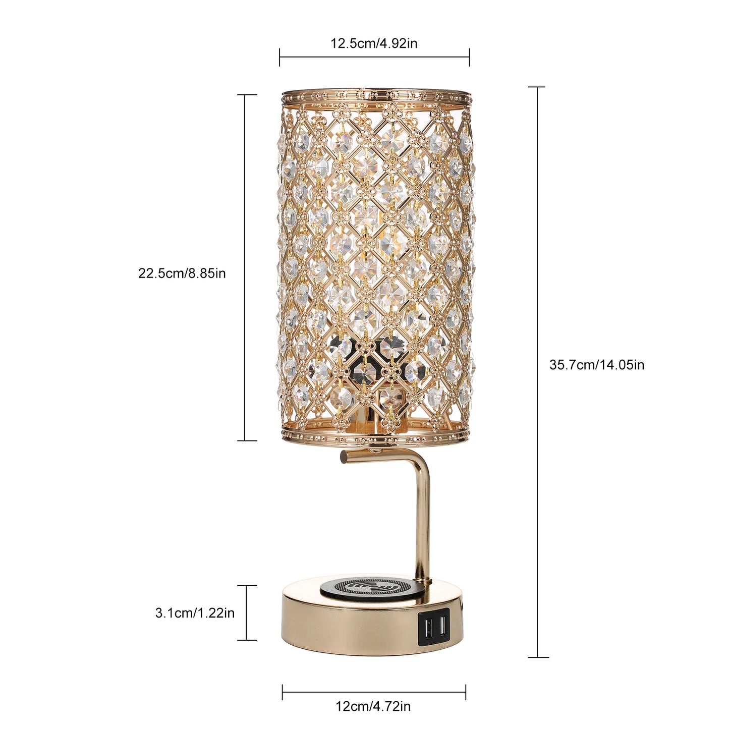 Crystal Table Lamp  Charger Dual USB