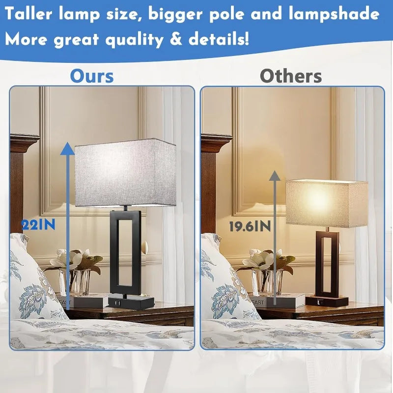 Set of 2 Touch Control Table Lamp w. 2 USB Ports,