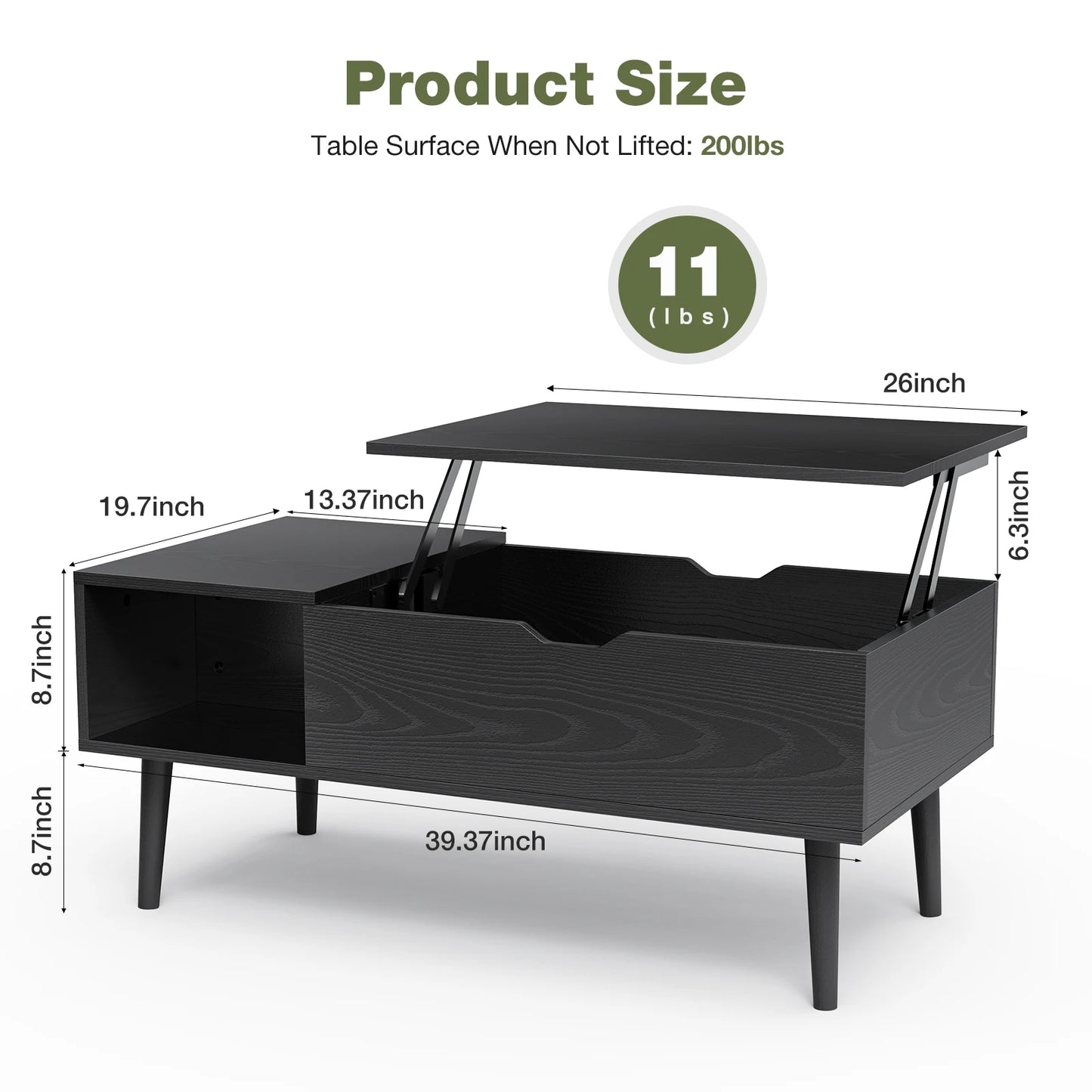 Lift Top Coffee Table  With Adjustable Storage Shelf