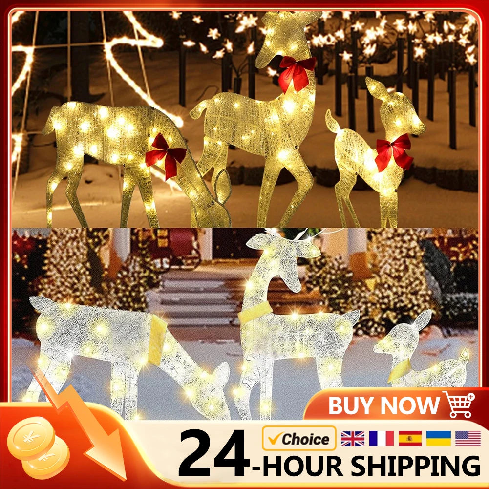 3pcs Lighted Deer Reindeer Family Lighted Deer Christmas Decor With Led Lights Light Up Bucks Indoor Or Outdoor Yard Lawn Decor