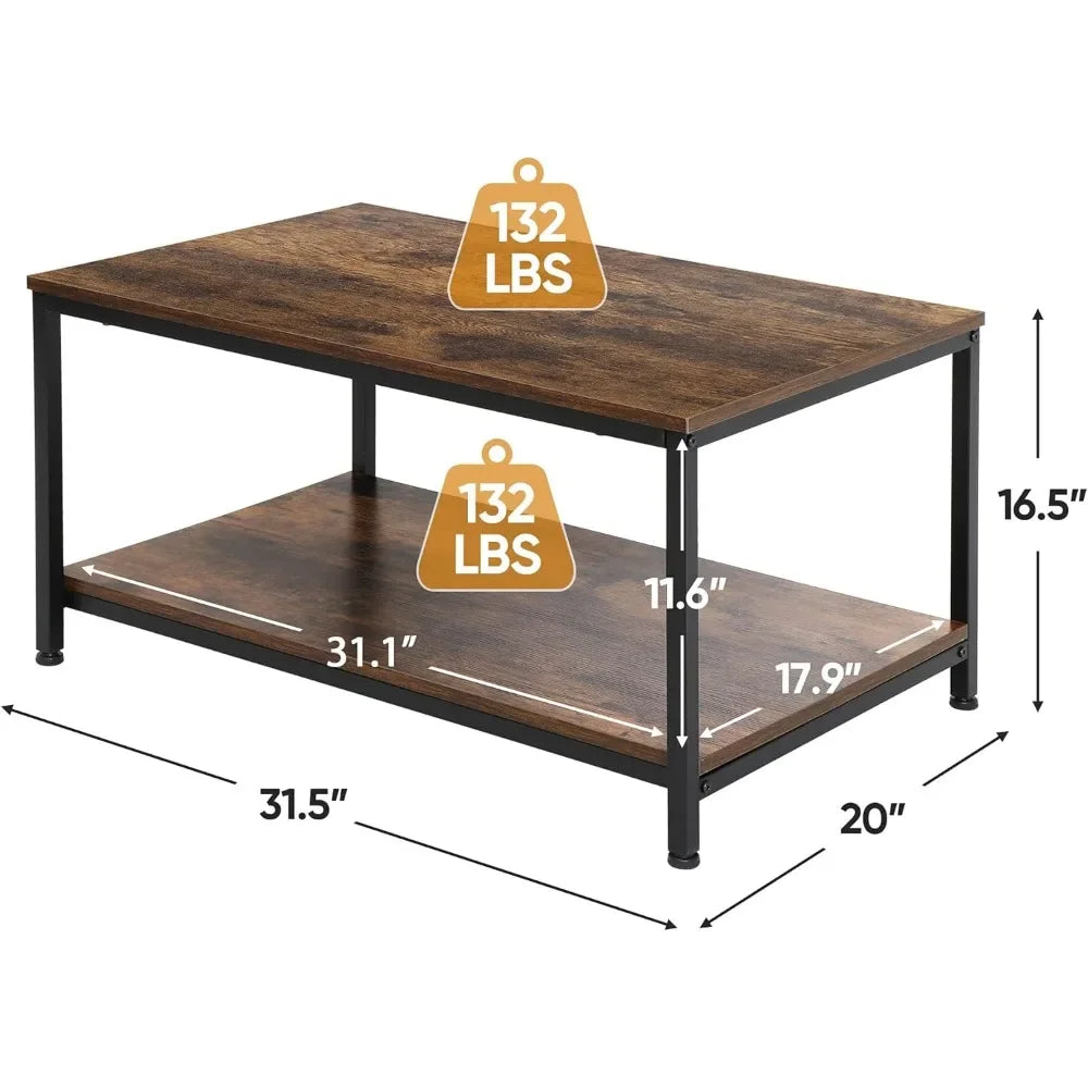 Industrial Coffee Table with Storage Shelf