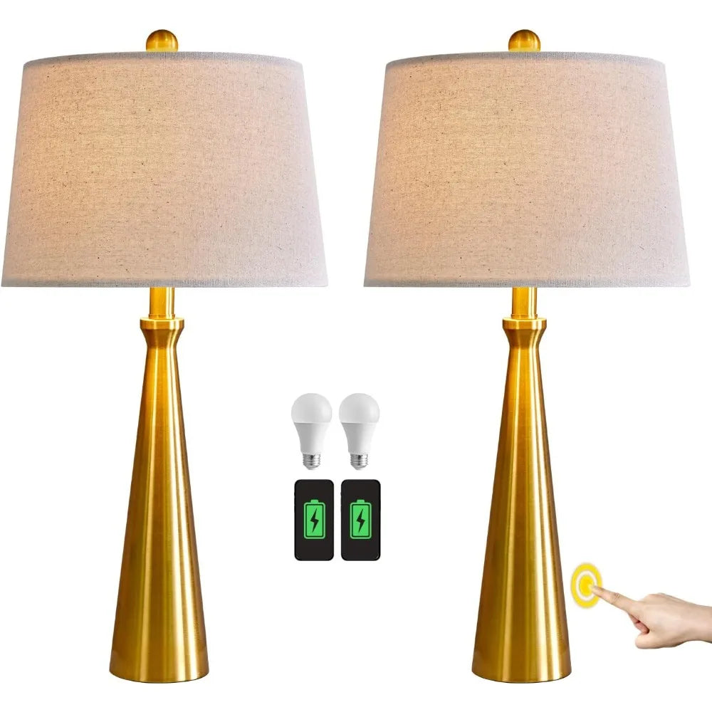 3-Way Dimmable Touch Control Modern USB Table Lamp Set of 2