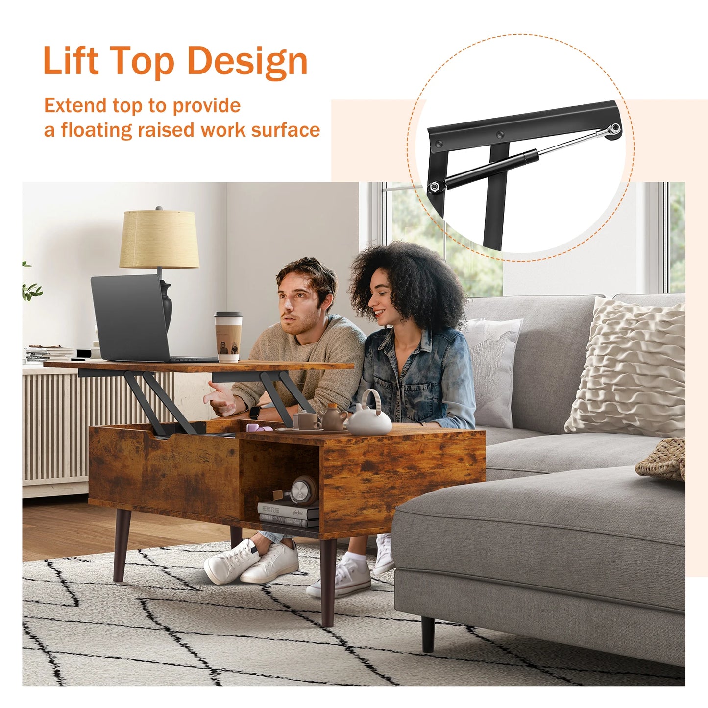 Lift Top Coffee Table  With Adjustable Storage Shelf