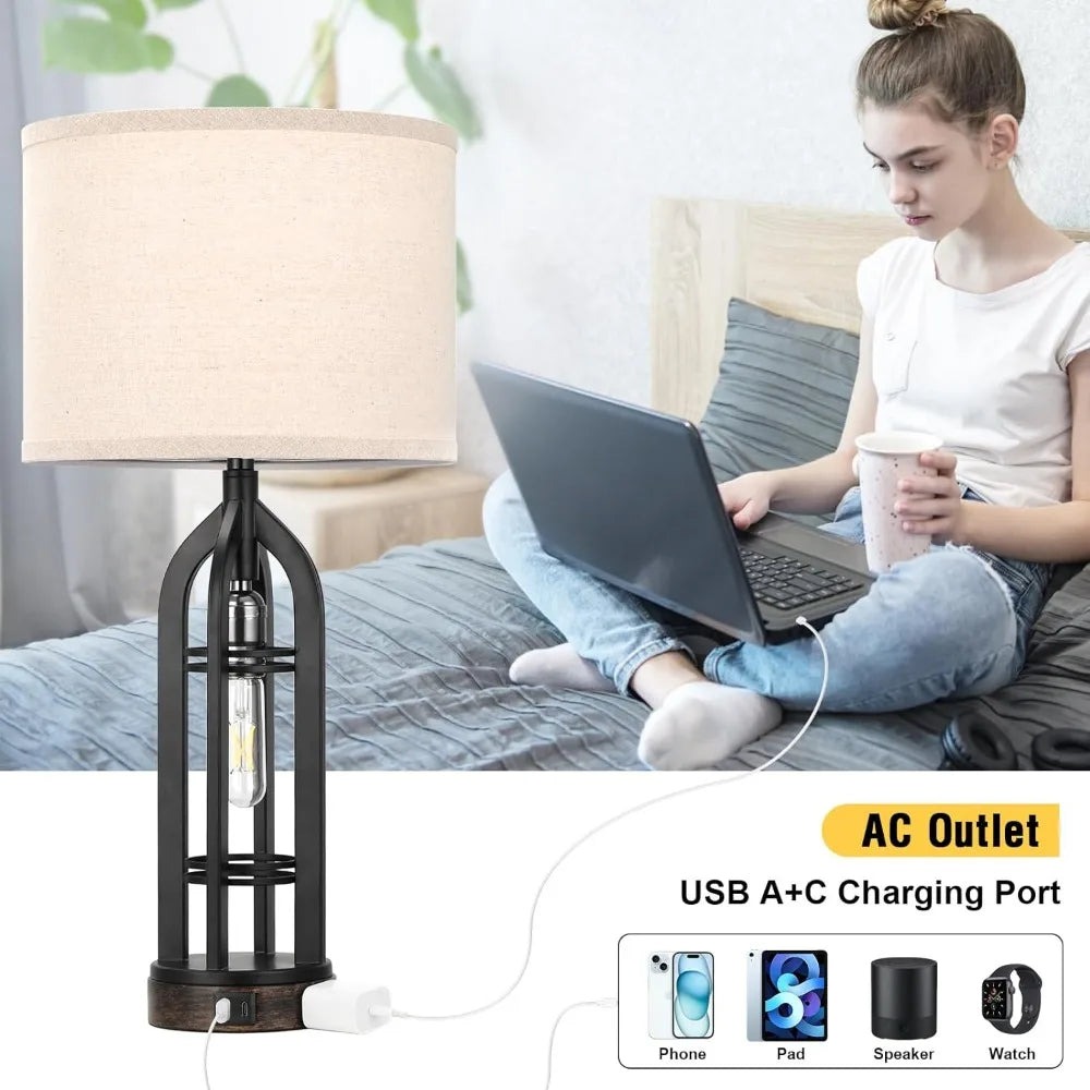 Table Lamps Set of 2 with USB C+A & Outlet,