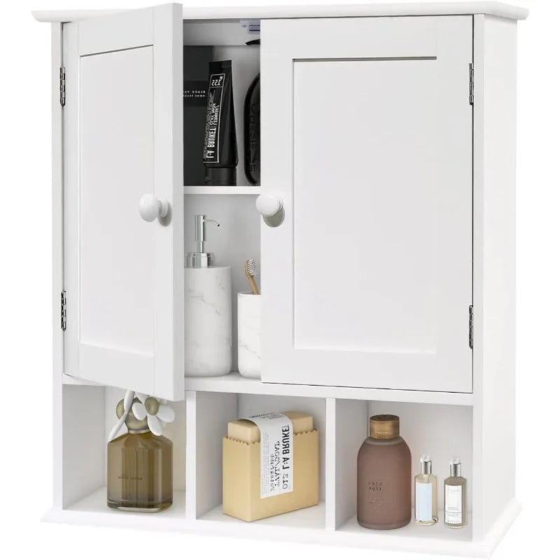 Bathroom Wall Cabinet with 2 Door Adjustable Shelves,