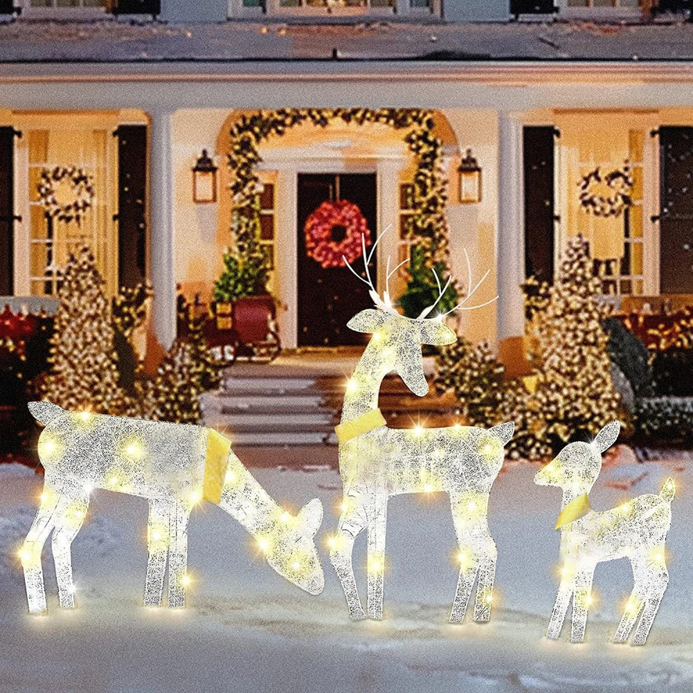 3pcs Lighted Deer Reindeer Family Lighted Deer Christmas Decor With Led Lights Light Up Bucks Indoor Or Outdoor Yard Lawn Decor