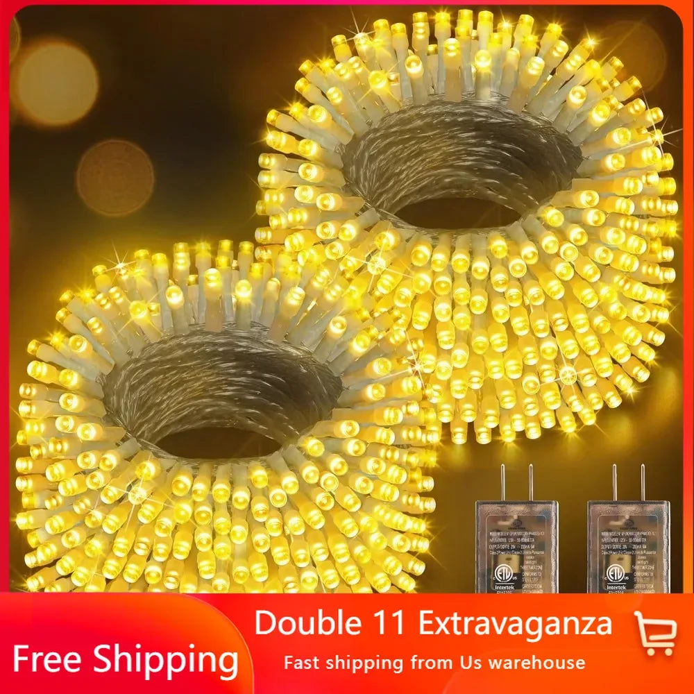 2 Sets of 1000 LED 403 FT Outdoor Christmas String Lights,