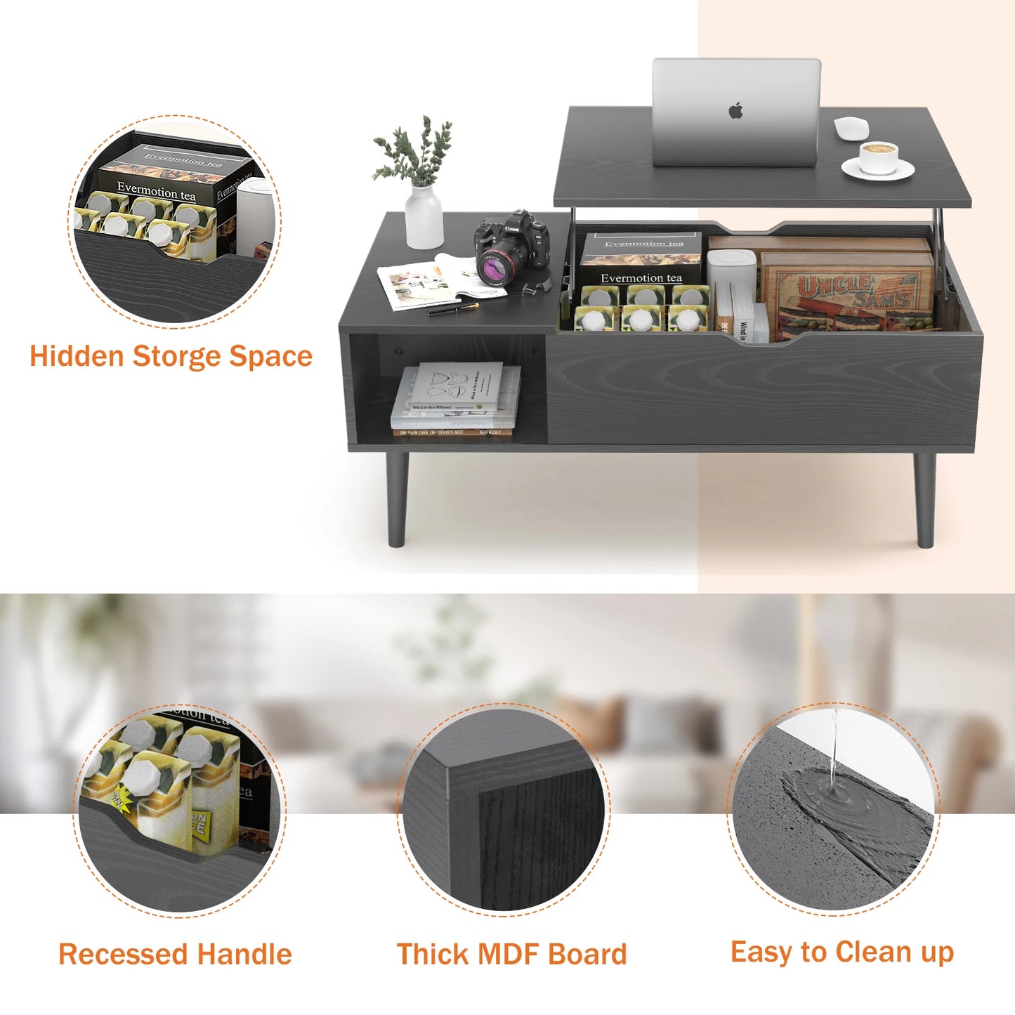 Lift Top Coffee Table  With Adjustable Storage Shelf