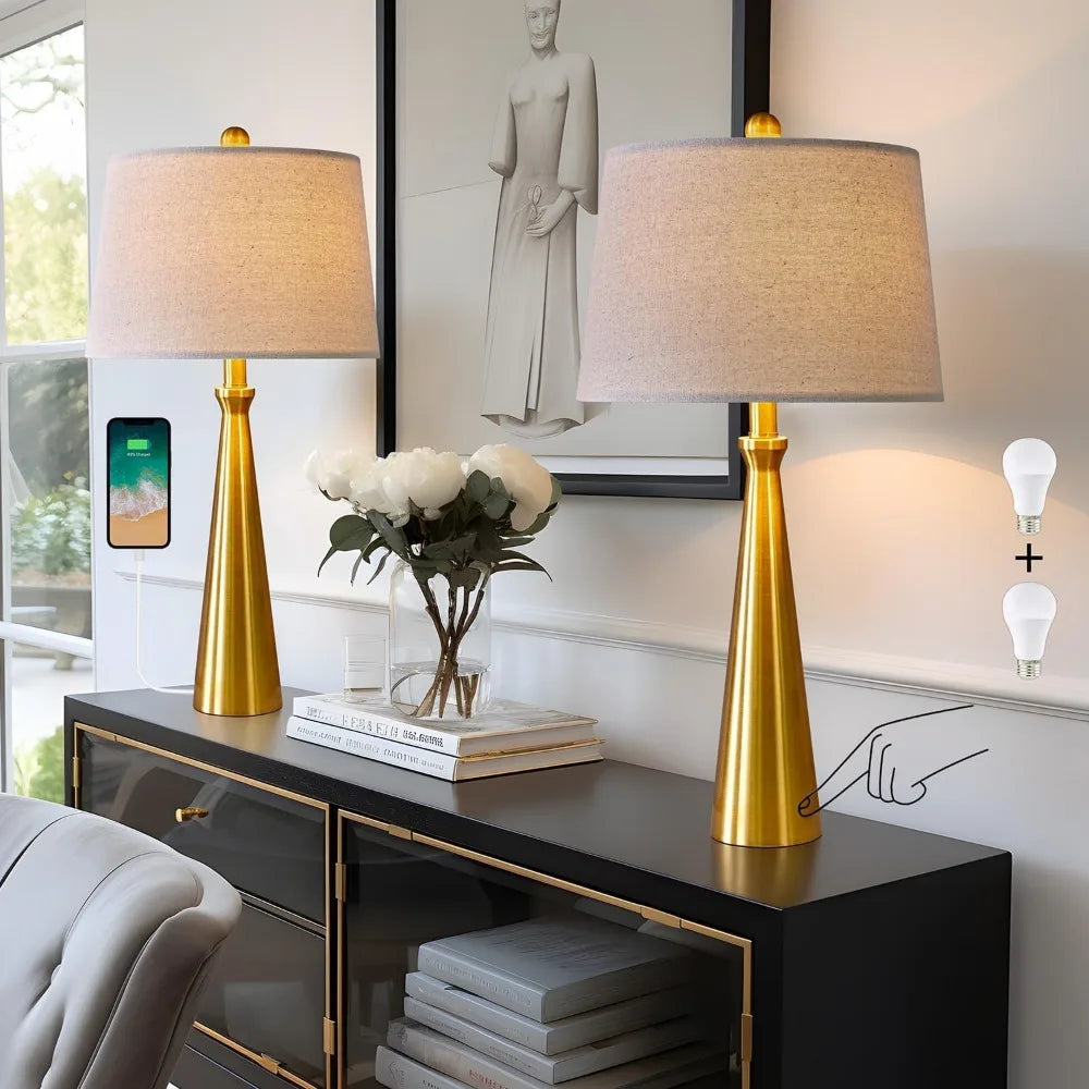 3-Way Dimmable Touch Control Modern USB Table Lamp Set of 2