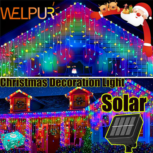 Christmas  Lights Solar Icicle Curtain Lights