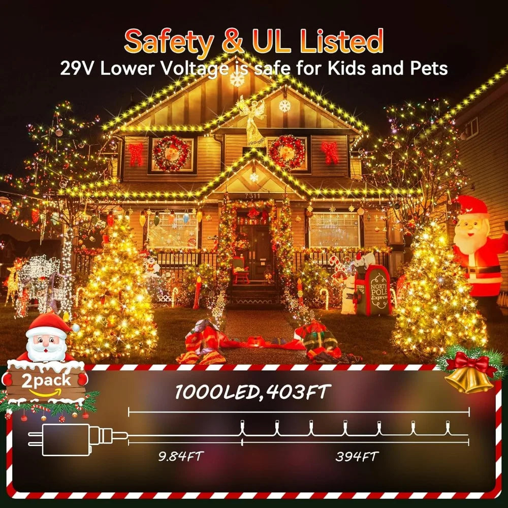 2 Sets of 1000 LED 403 FT Outdoor Christmas String Lights,