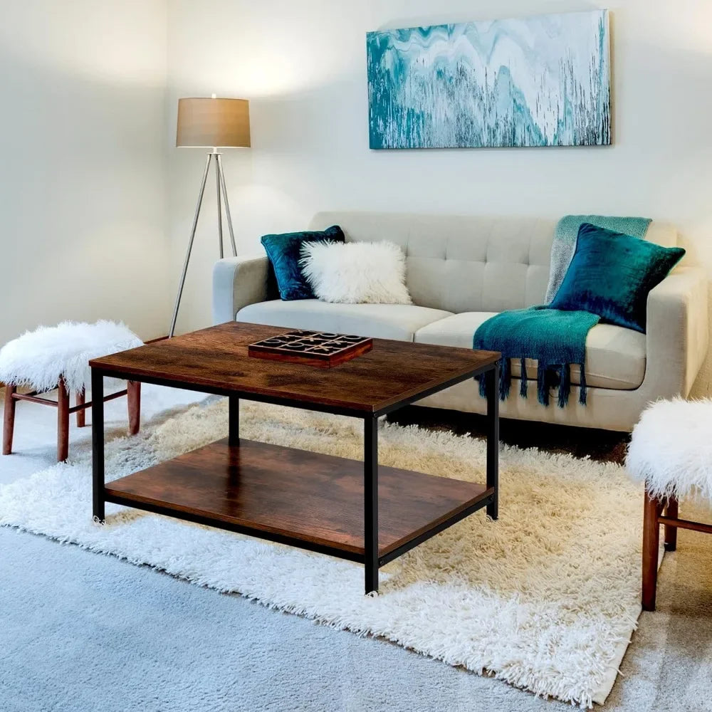 Industrial Coffee Table with Storage Shelf