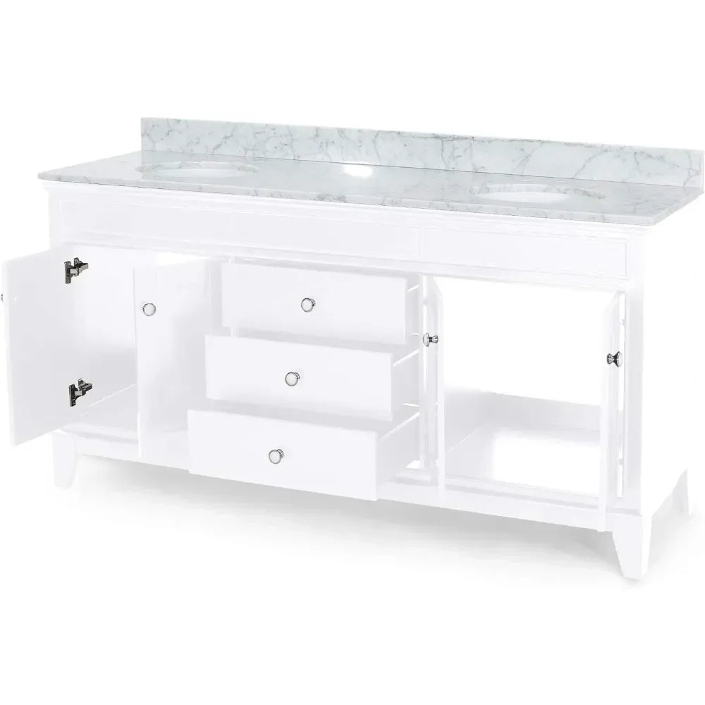 72" Double Sink Bathroom Vanity with Marble Top, Solid Wood