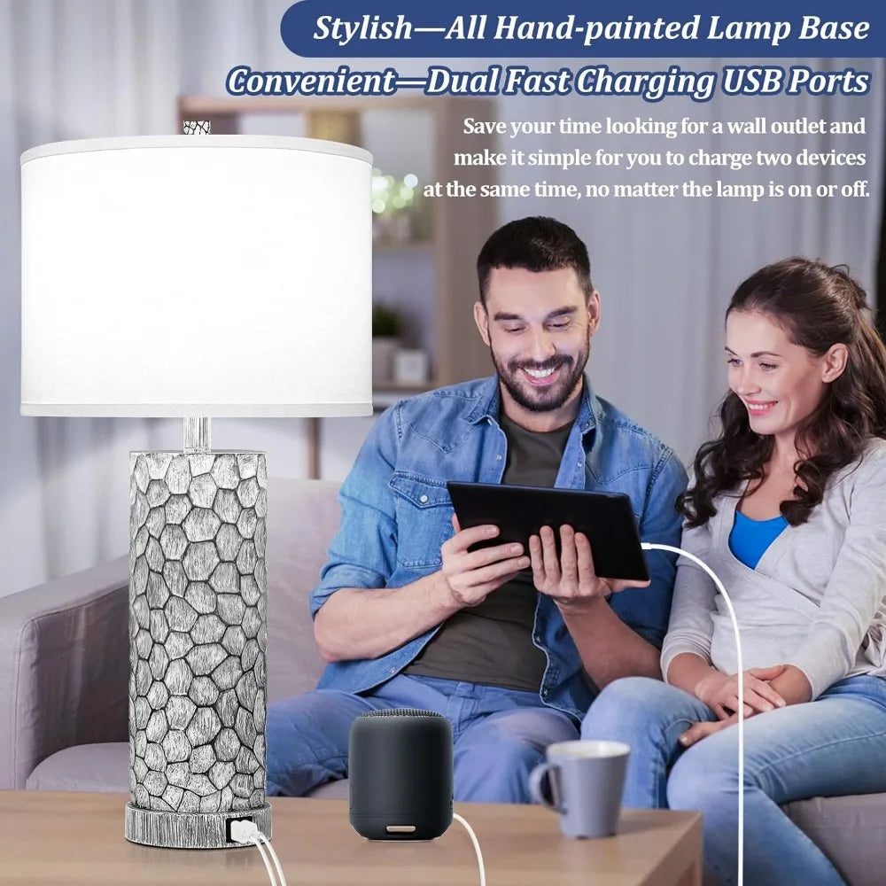 Table Lamps with Dual USB Charging Ports Set of 2