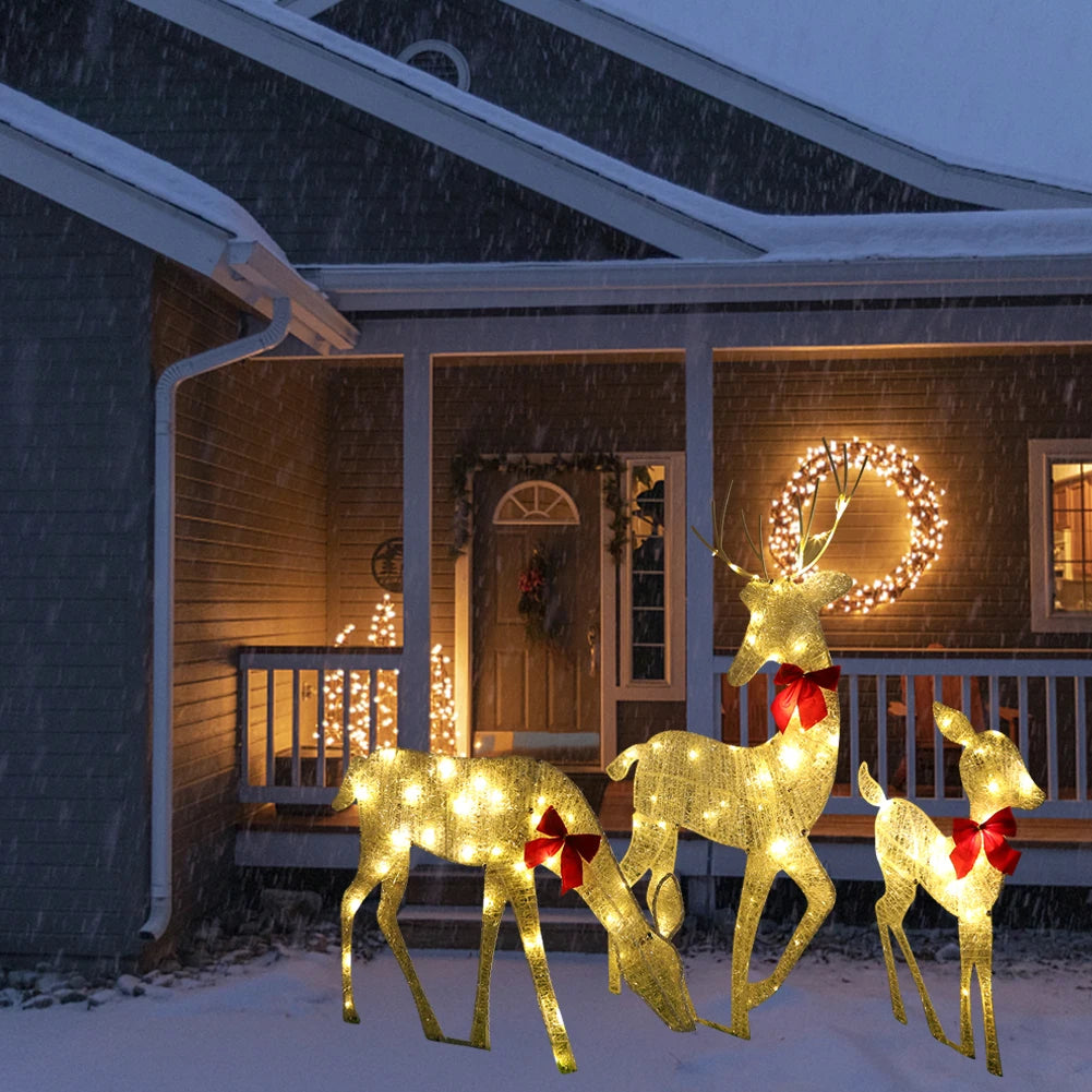 3pcs Lighted Deer Reindeer Family Lighted Deer Christmas Decor With Led Lights Light Up Bucks Indoor Or Outdoor Yard Lawn Decor