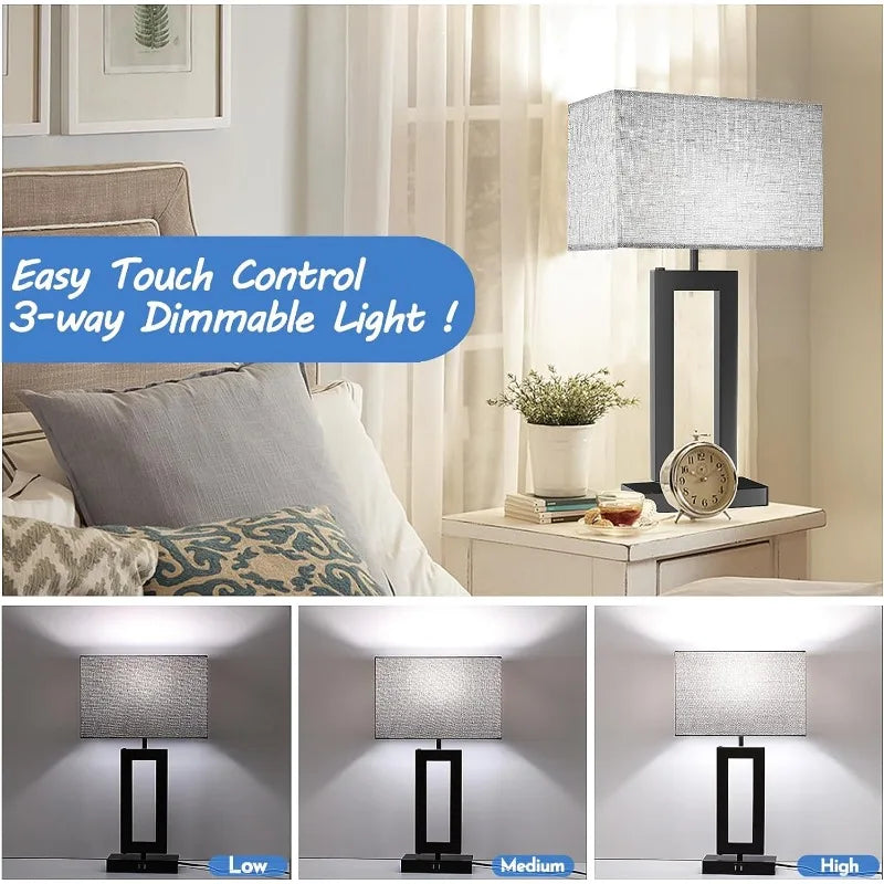 Set of 2 Touch Control Table Lamp w. 2 USB Ports,