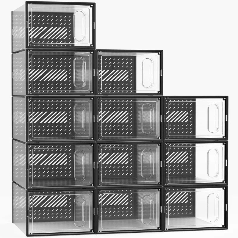 Large Shoe Organizers, 12 Pack Boxes Clear Plastic