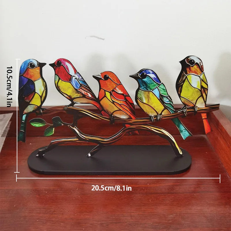 Acrylic Birds on Branch Statue