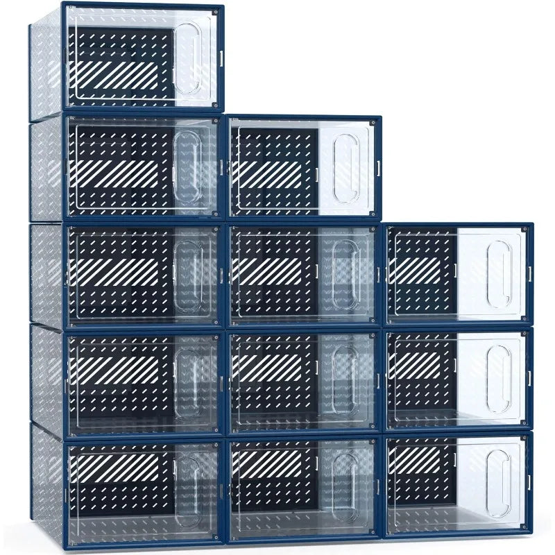 Large Shoe Organizers, 12 Pack Boxes Clear Plastic