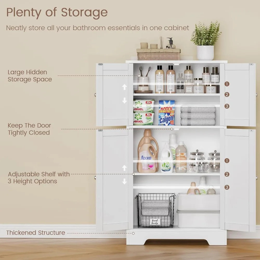 Storage Cabinet with 2 Adjustable Shelves & 4 Doors,