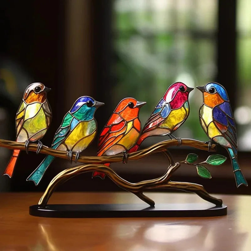 Acrylic Birds on Branch Statue