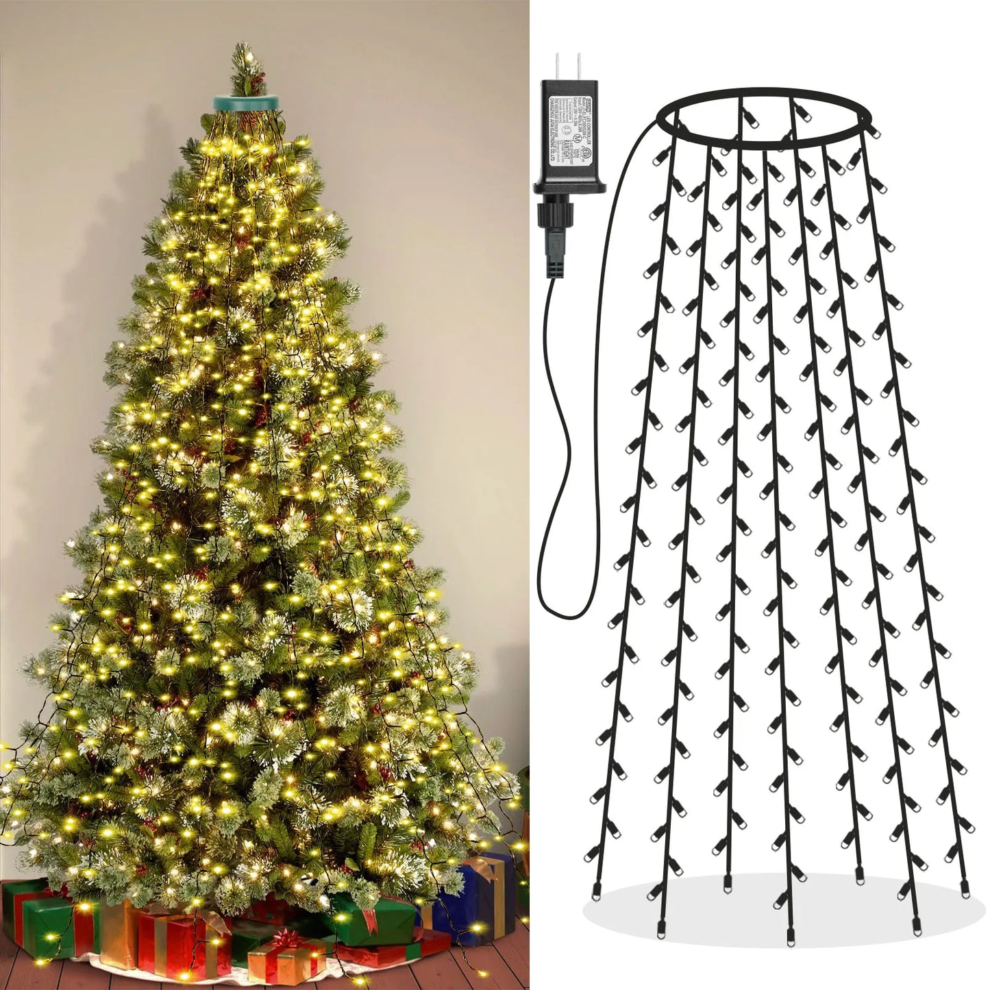 Christmas Tree Waterfall Lights with Star Topper