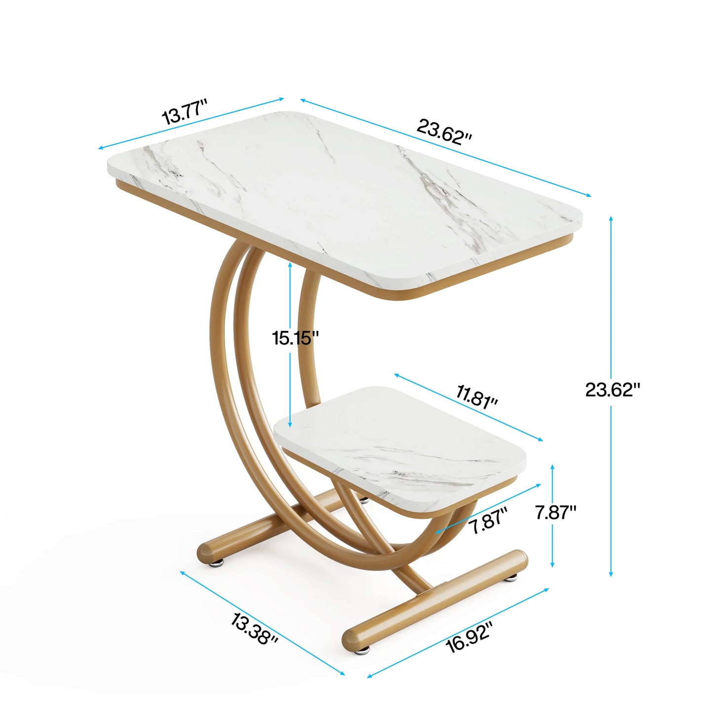 Side Table with Faux Marble Tabletop, 2-Tier