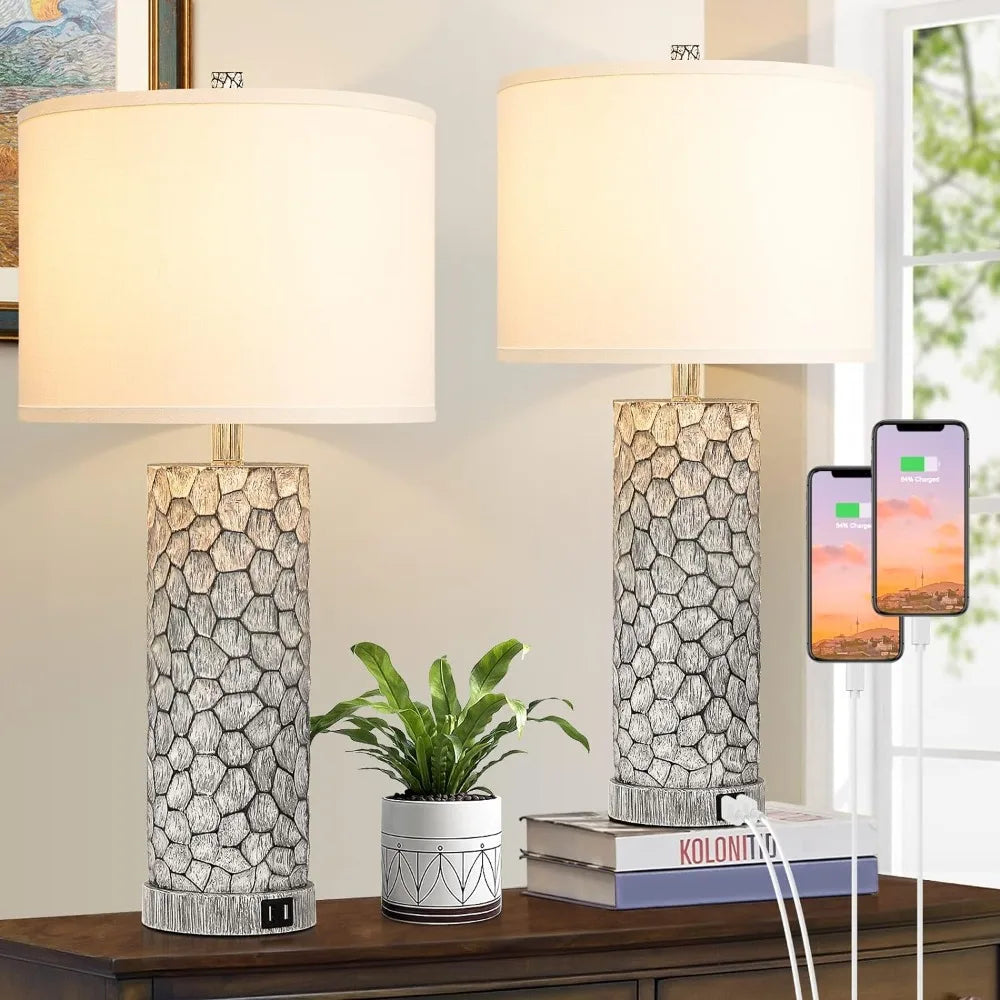 Table Lamps with Dual USB Charging Ports Set of 2