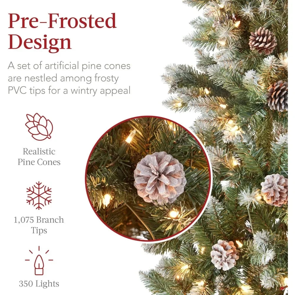 Pre-lit Pencil Christmas Tree, Partially Flocked & Frosted Slim Holiday Tree Decoration, Skinny Xmas Tree