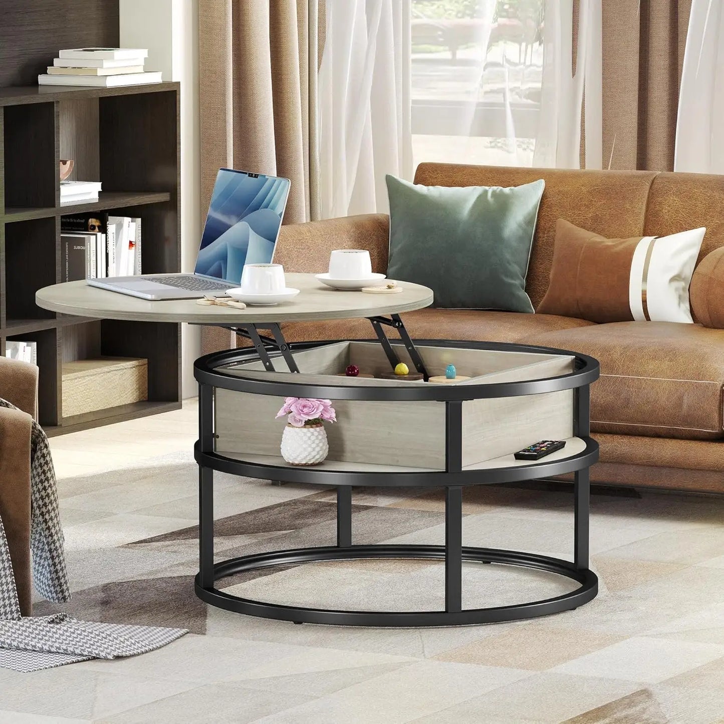 Round Lift Top Coffee Table,  with Hidden Storage