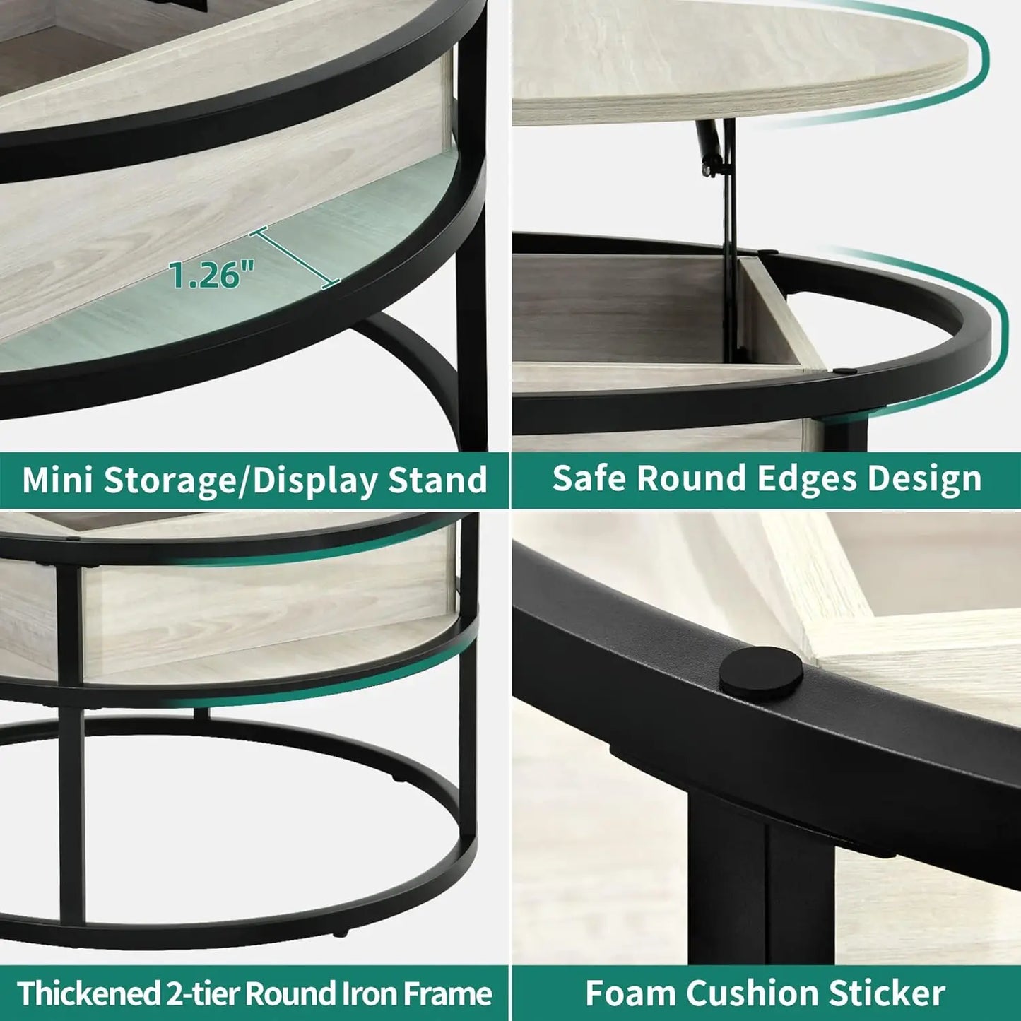 Round Lift Top Coffee Table,  with Hidden Storage