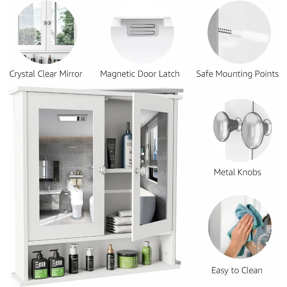 Bathroom Wall Cabinet with Mirror & Adjustable shelf