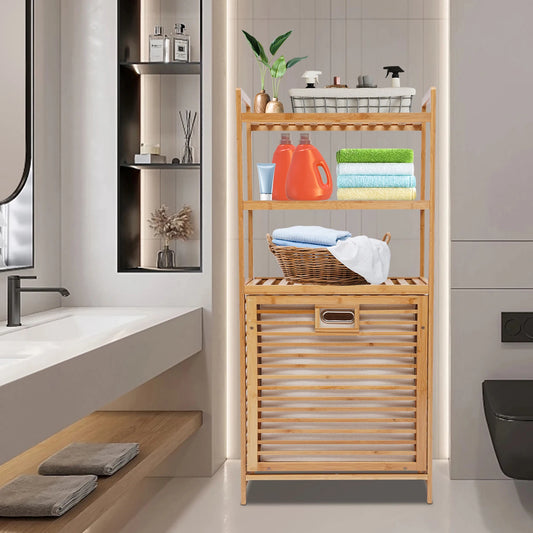 4-Tier Laundry Hamper Bamboo Bathroom Cabinet